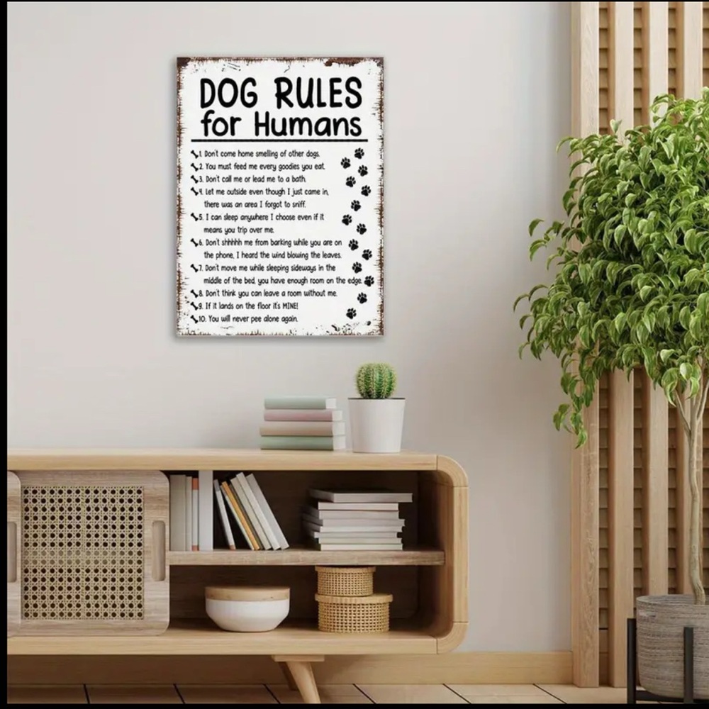 Dog Rules for Humans Sign - Black and White - Picture 2 of 4